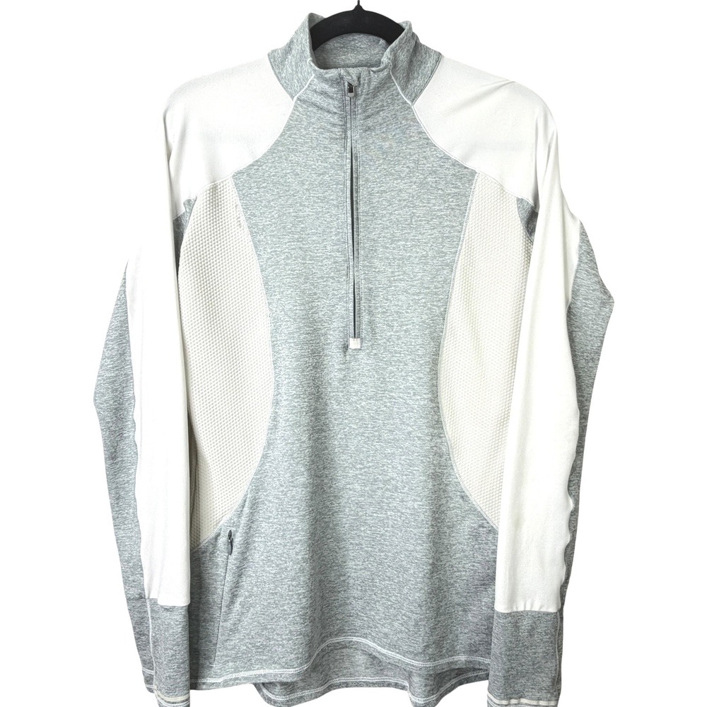 Athleta Quarter Zip Pullover Athletic Top S Gray White Thumbhole Activewear